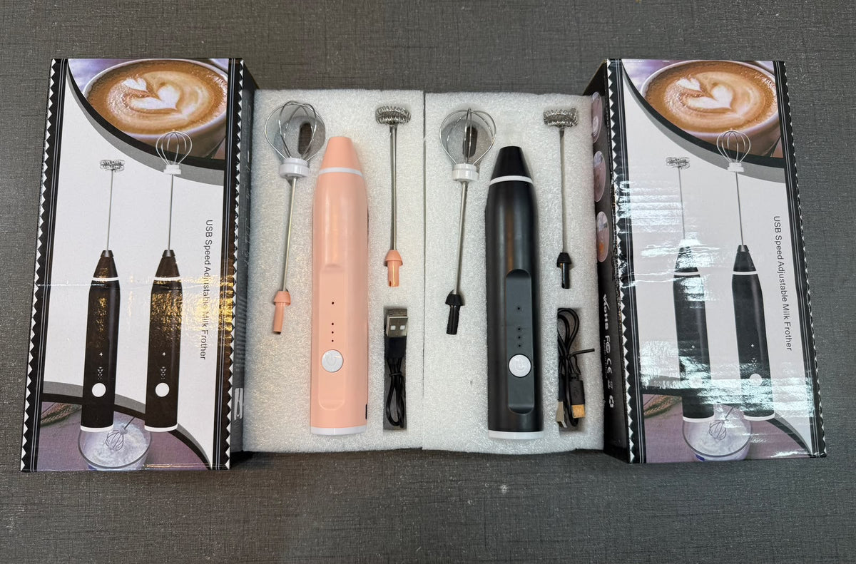 2 in 1 Rechargeable Coffee Milk Frother & Egg Beater - USB 3 Speed Adjustable Electric Milk Frother Handheld - Coffee Beater
