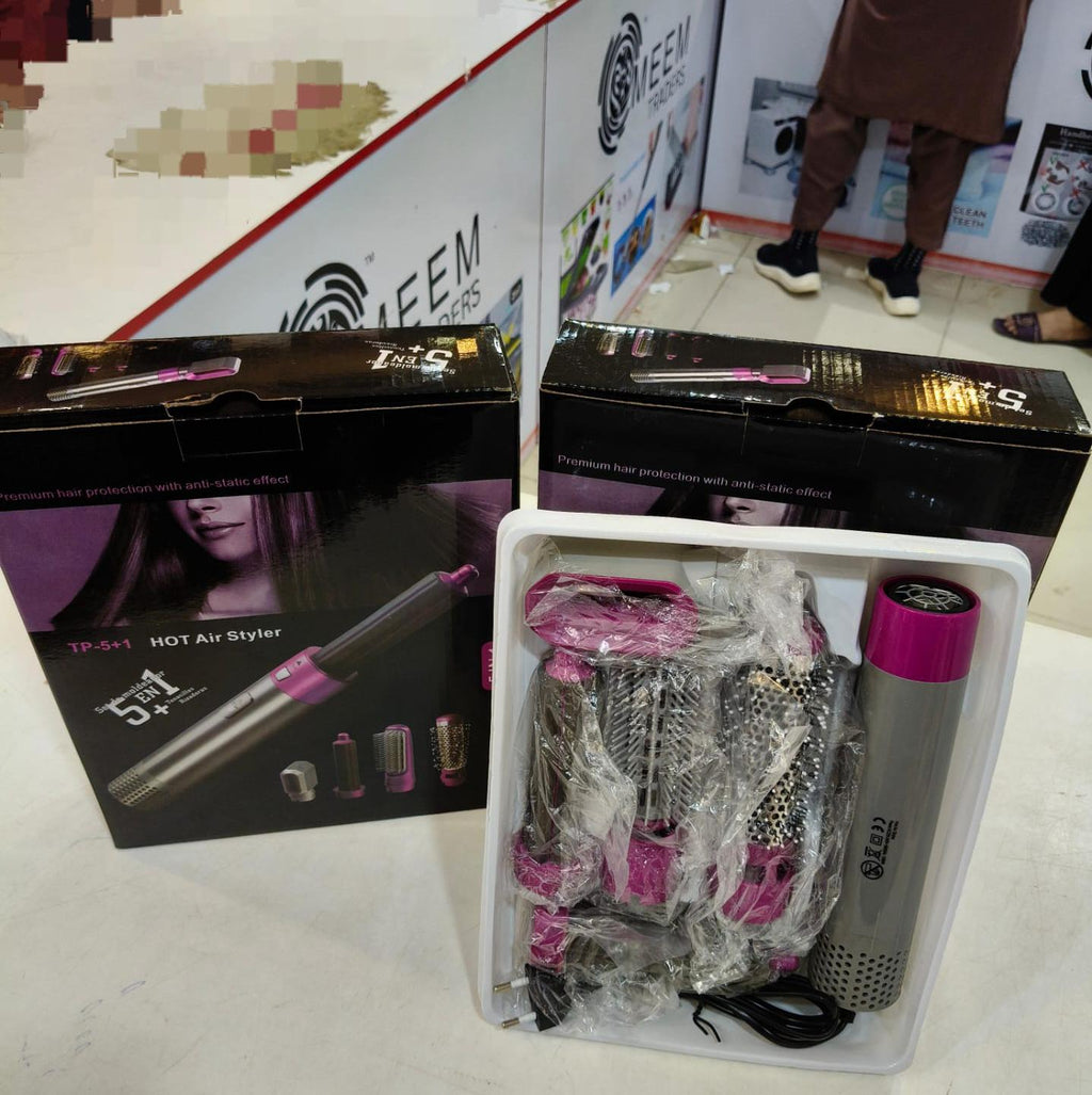 5 in 1 Hot Air Styler TP-5+1 - Hair Dryer, Curler, Straightener & Volumizer Brush Set - Premium Hair Protection With Anti-Static Effect