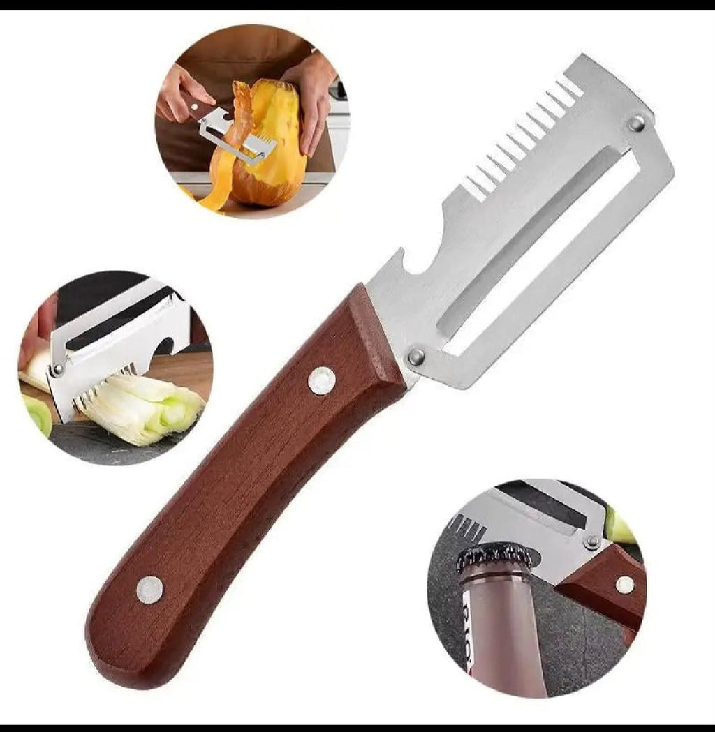 3 In 1 Wooden Peeler - Grater & Bottle Opener