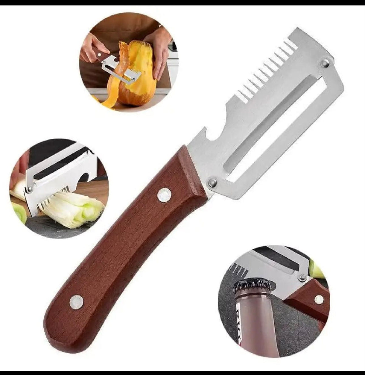 3 In 1 Wooden Peeler - Grater & Bottle Opener
