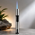 Powerful Jet Flame Lighter - Refillable Butane Gas Lighter - Windproof Jet Blue Flame Lighter With Safety Lock - Metal Lighter For Kitchen BBQ Camping