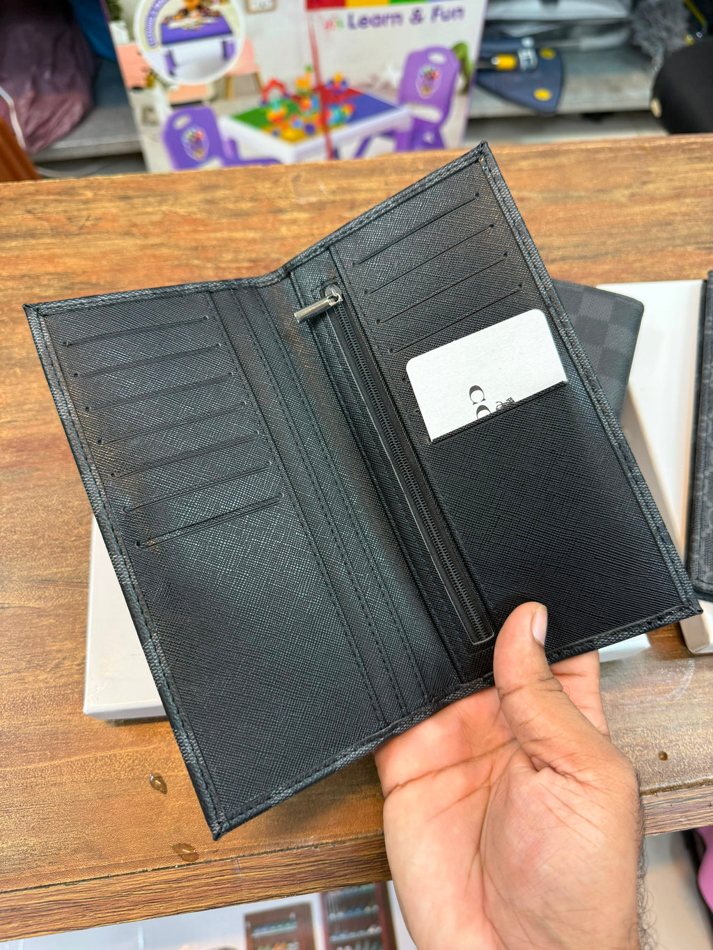 Men's Long Wallet For Men - Premium Check Design Long Purse - Large Capacity Wallet For Cash & Cards - Imported Quality Rexine Wallet - LV Check Style Gents Wallet