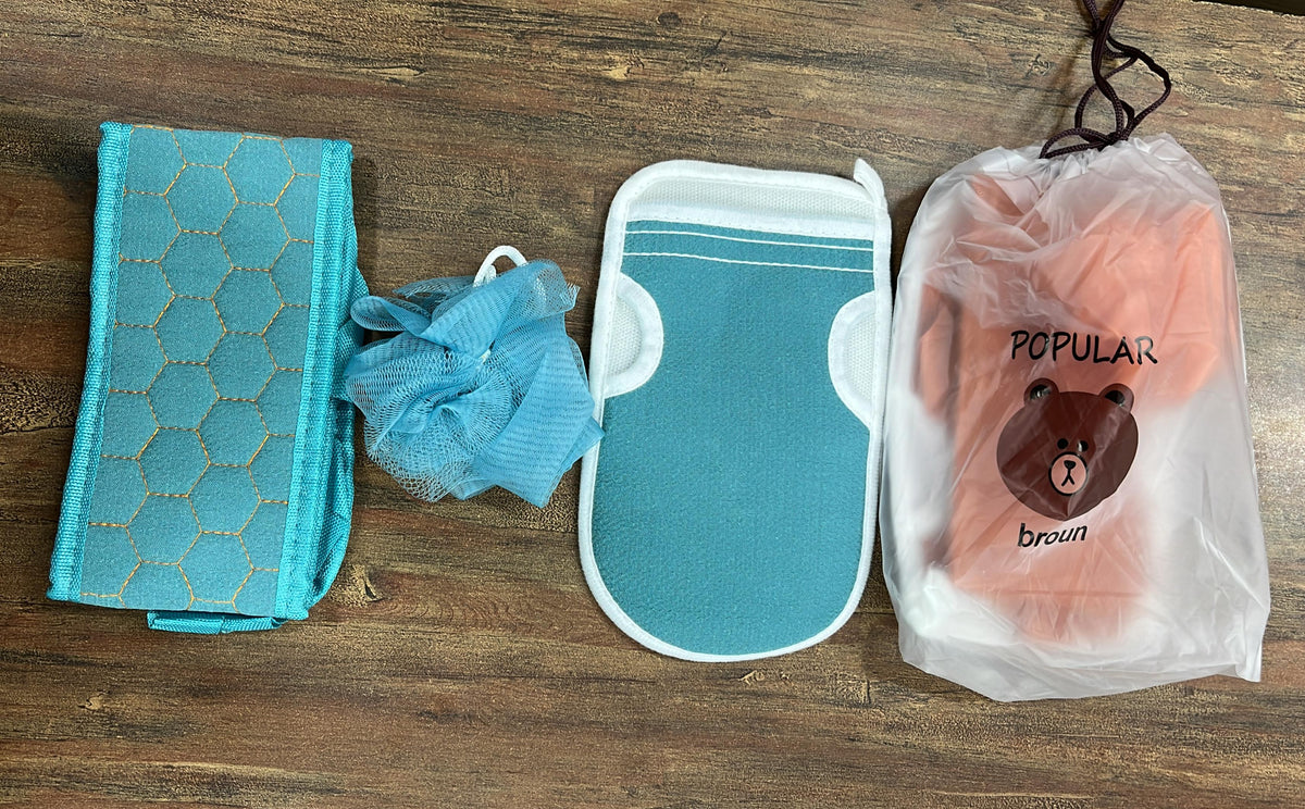 3 in 1 Bath Body Scrub Set - Loofah Belt & Glove