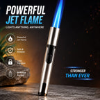Powerful Jet Flame Lighter - Refillable Butane Gas Lighter - Windproof Jet Blue Flame Lighter With Safety Lock - Metal Lighter For Kitchen BBQ Camping