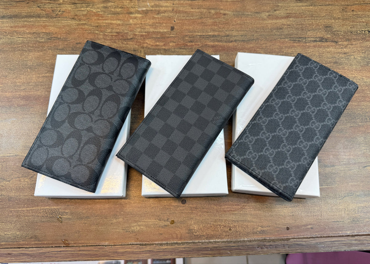 Men's Long Wallet For Men - Premium Check Design Long Purse - Large Capacity Wallet For Cash & Cards - Imported Quality Rexine Wallet - LV Check Style Gents Wallet