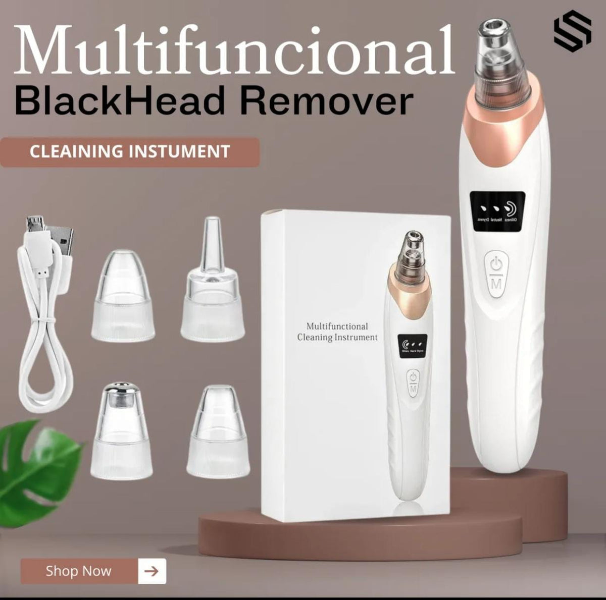 Blackhead Remover Machine - Multifunctional Pore Cleaner Vacuum - Electric Blackhead Remover - Pore Vacuum Suction Tool - Blackheads & Whiteheads Remover - 4 Heads - USB Rechargeable