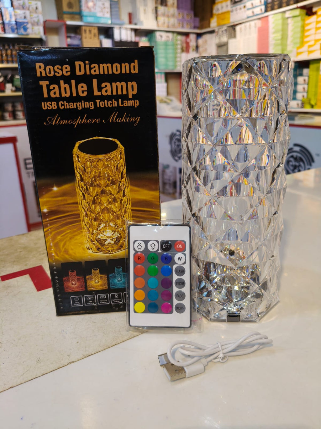Rose Diamond Table Lamp - USB Charging Touch Control Lamp - 16 Colors RGB Crystal Lamp With Remote - Atmosphere Night Lamp For Bedroom