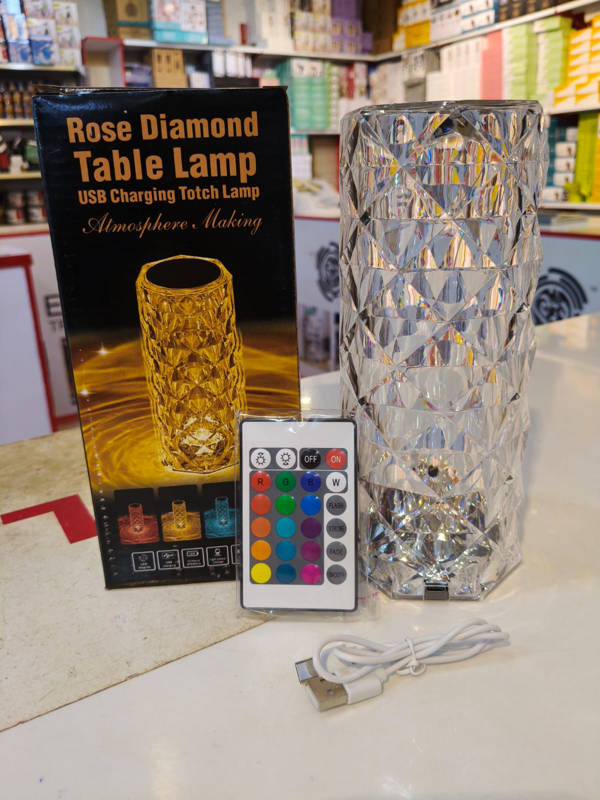 Rose Diamond Table Lamp - USB Charging Touch Control Lamp - 16 Colors RGB Crystal Lamp With Remote - Atmosphere Night Lamp For Bedroom